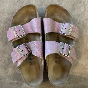 Birkenstock Arizona Washed Metallic Pink Shimmery Sandals 38 Narrow / 7 Medium